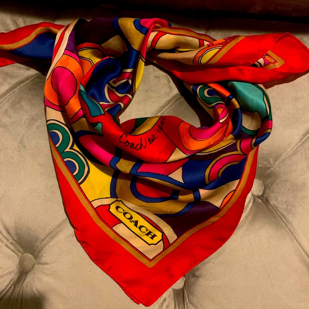 Coach Poppy 1941| Coach 100% Silk Square Logo Large Scarf Bright Logo Pattern